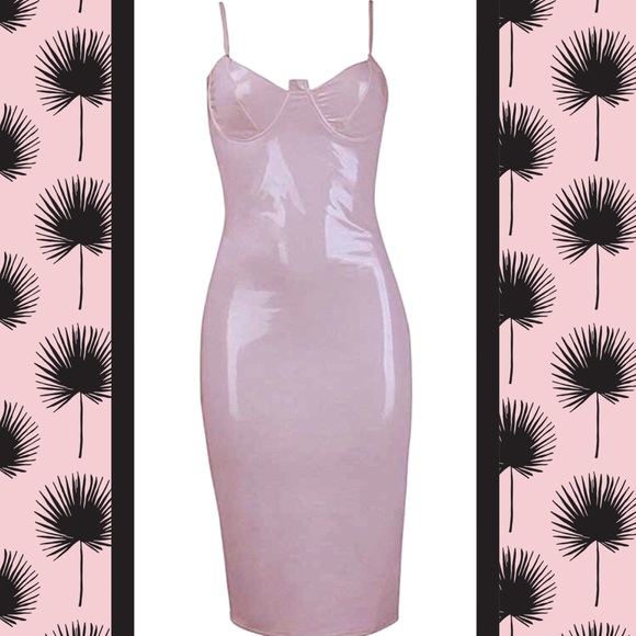 Sexy Bodycon Faux Leather Midi Dress NWT - Picture 7 of 10